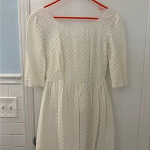 Pink Owl Cream A-Line Dress with Puff Sleeves